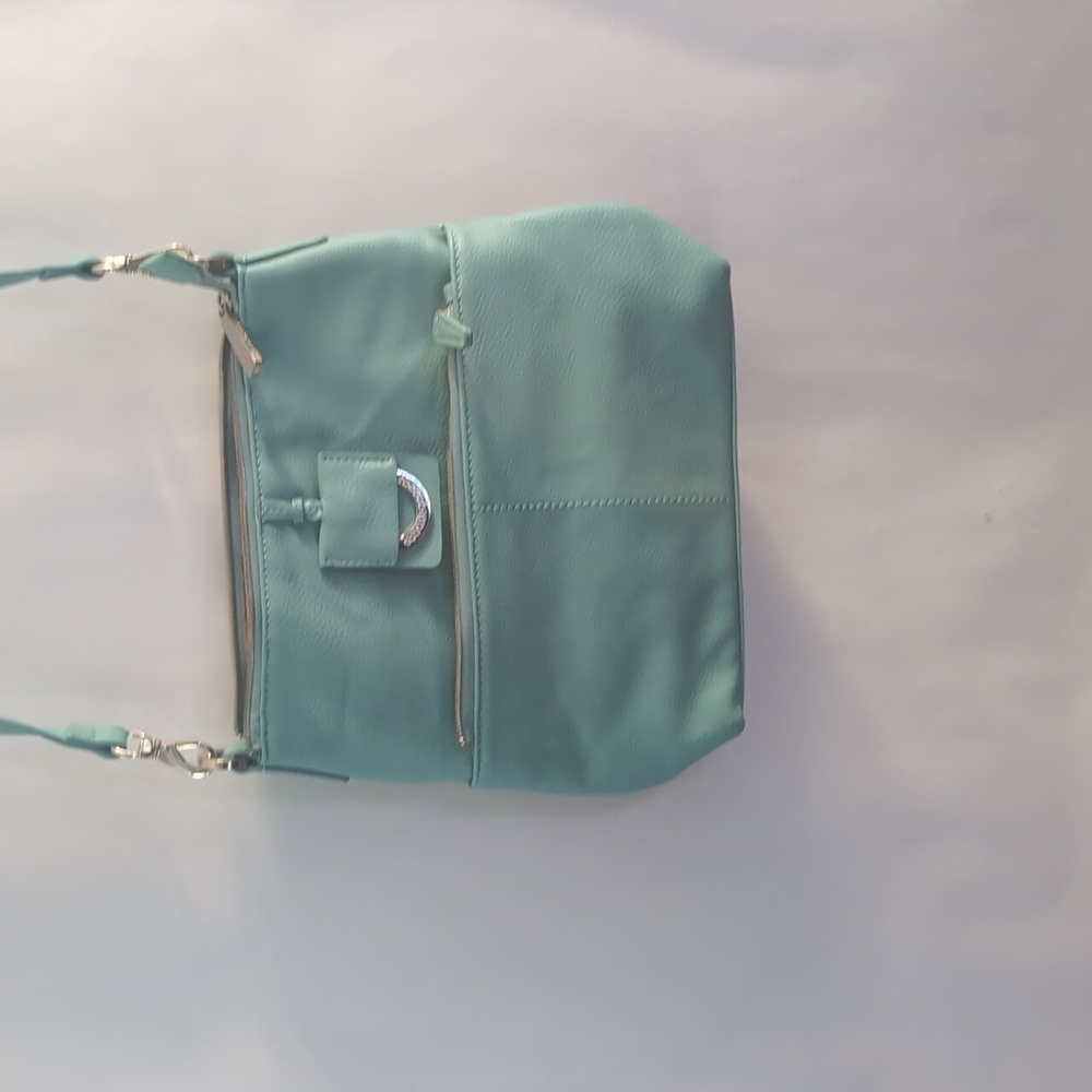 Rocco Barocco designer Teal cross body bag With gold Accents - Picture 2 of 13